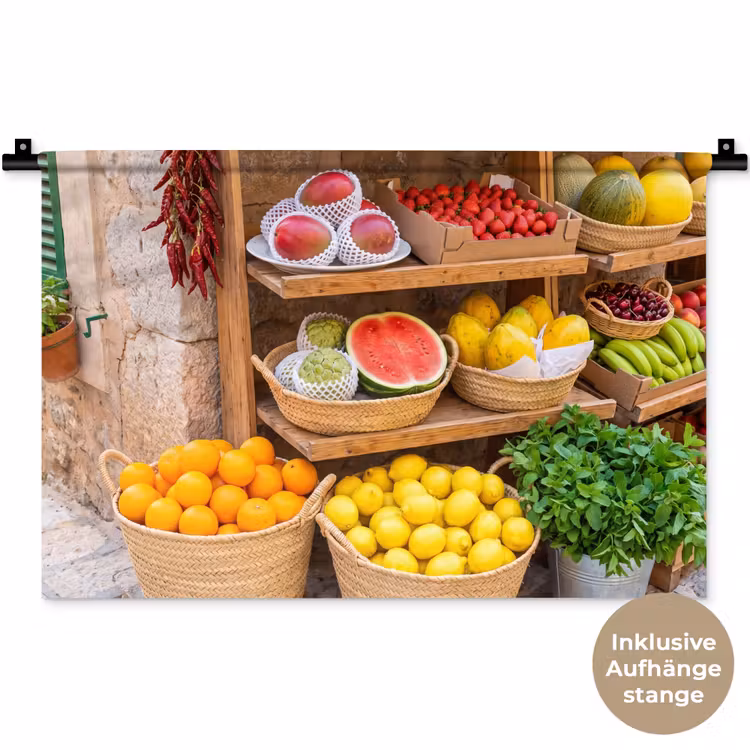 Wandteppich - Obst – Markt – Frisch - Fruit - Markt - Vers Wandkleed katoen klein
