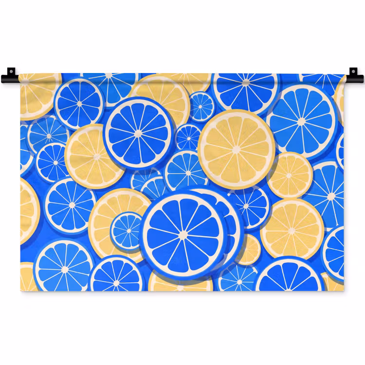 Fruit - Schijven - Patroon - Modern - Blauw - Geel Wandkleed katoen klein -zz3d