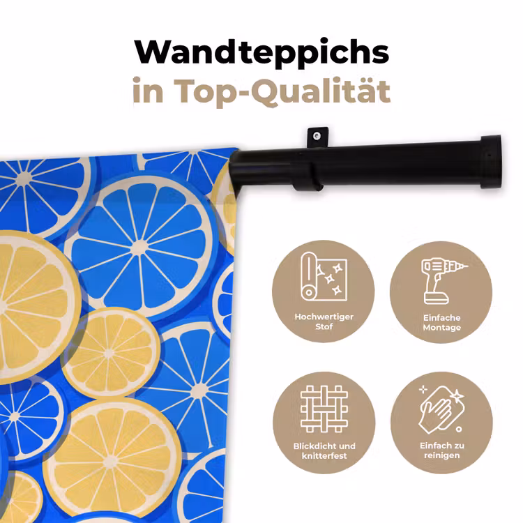 Fruit - Schijven - Patroon - Modern - Blauw - Geel Wandkleed katoen klein -tsfeer2_DE