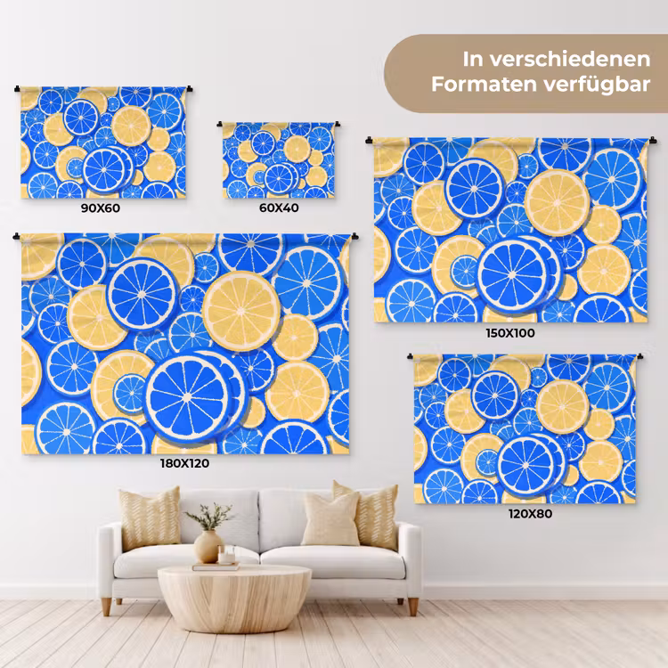 Fruit - Schijven - Patroon - Modern - Blauw - Geel Wandkleed katoen klein -tsfeer8_DE