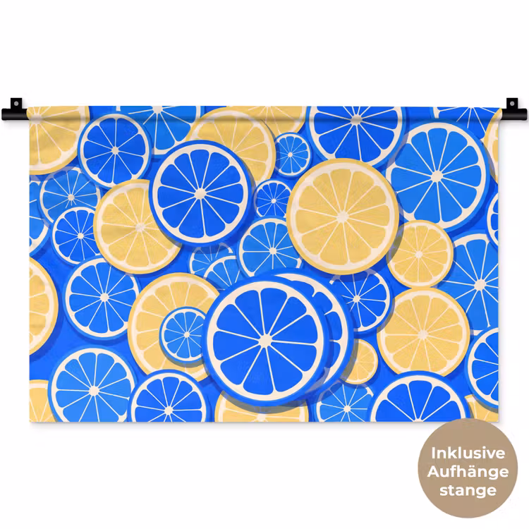 Fruit - Schijven - Patroon - Modern - Blauw - Geel Wandkleed katoen klein -t3d_DE