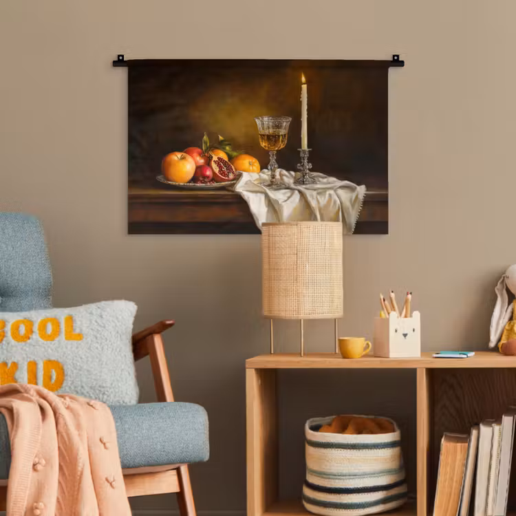 Fruit -  Stilleven - Wijn - Kaars Wandkleed katoen klein -wsfeer4_kind