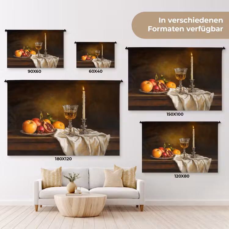 Fruit -  Stilleven - Wijn - Kaars Wandkleed katoen klein -tsfeer8_DE