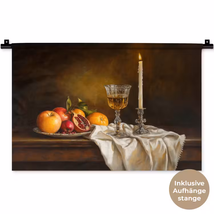 Fruit -  Stilleven - Wijn - Kaars Wandkleed katoen klein -t3d_DE