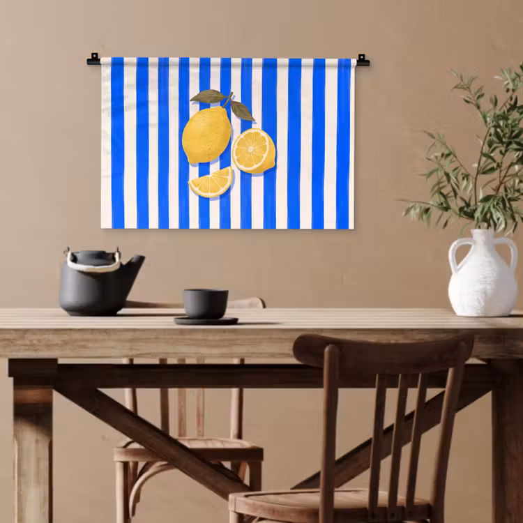 Fruit - Citroen - Zomer - Geel - Blauw Wandkleed katoen klein -sfeer6