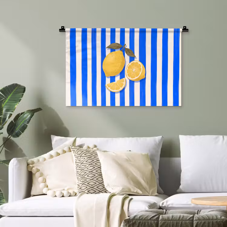 Fruit - Citroen - Zomer - Geel - Blauw Wandkleed katoen klein -sfeer7
