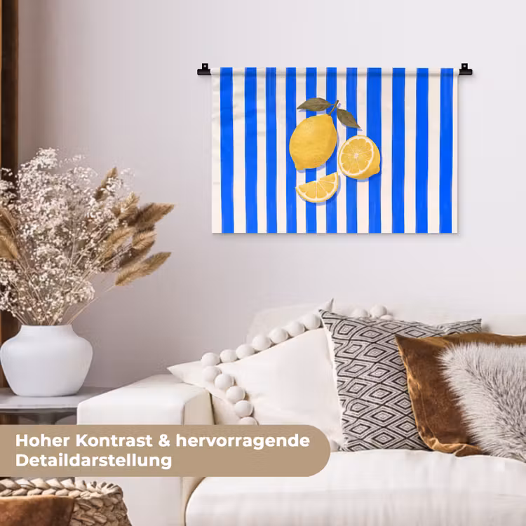 Fruit - Citroen - Zomer - Geel - Blauw Wandkleed katoen klein -tsfeer1_DE