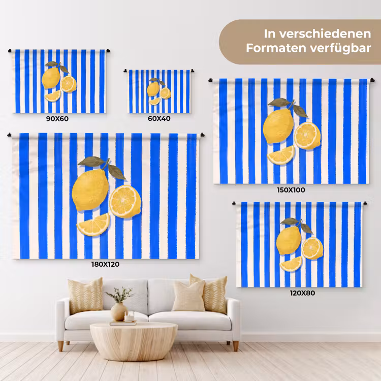 Fruit - Citroen - Zomer - Geel - Blauw Wandkleed katoen klein -tsfeer8_DE