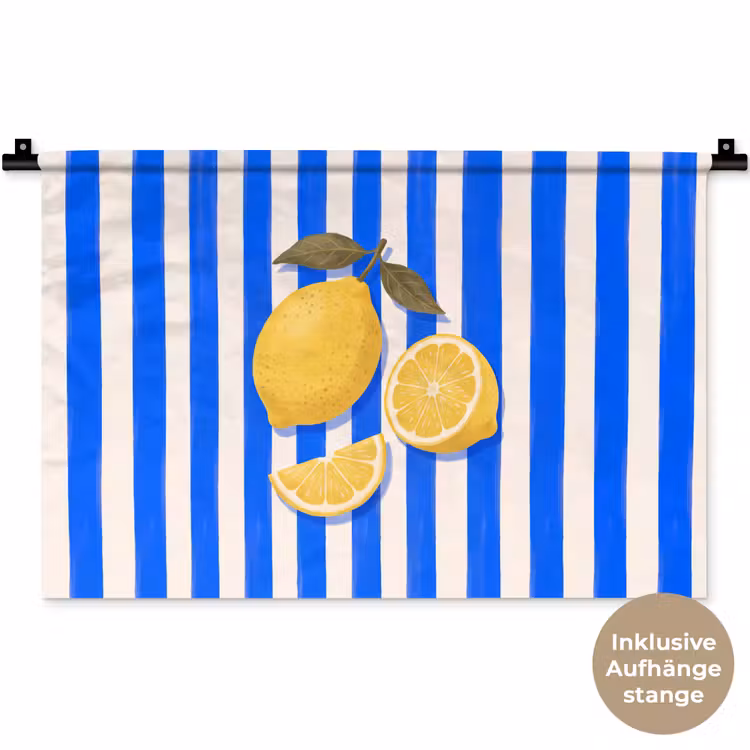 Fruit - Citroen - Zomer - Geel - Blauw Wandkleed katoen klein -t3d_DE