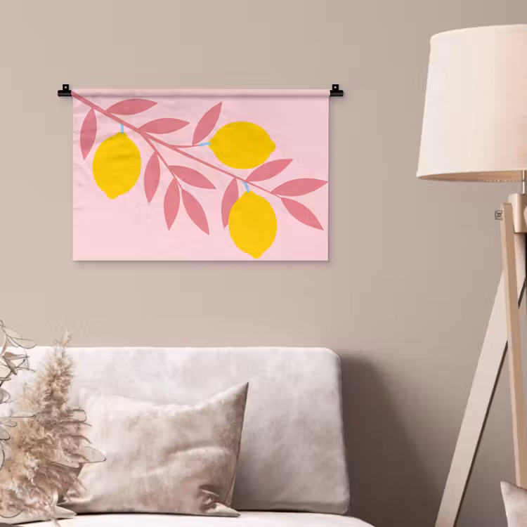 Fruit - Tak - Natuur - Abstract - Roze Wandkleed katoen klein -sfeer4