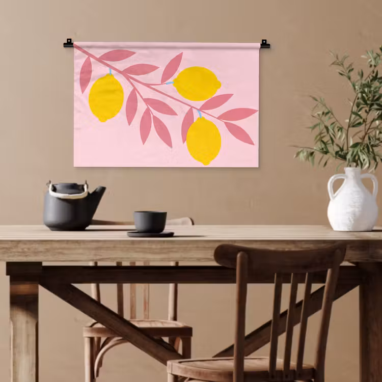 Fruit - Tak - Natuur - Abstract - Roze Wandkleed katoen klein -sfeer6