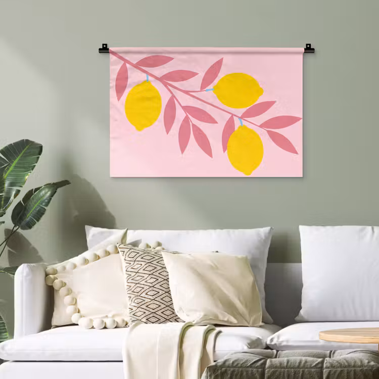 Fruit - Tak - Natuur - Abstract - Roze Wandkleed katoen klein -sfeer7