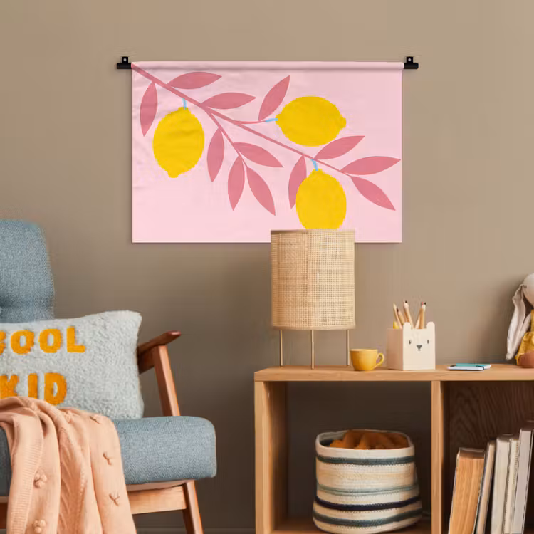 Fruit - Tak - Natuur - Abstract - Roze Wandkleed katoen klein -wsfeer4_kind