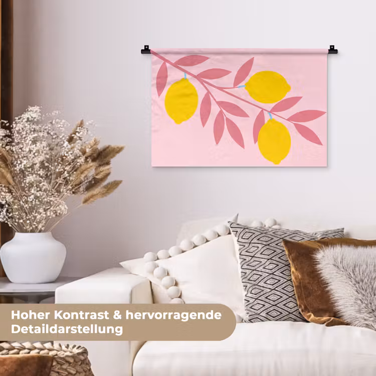 Fruit - Tak - Natuur - Abstract - Roze Wandkleed katoen klein -tsfeer1_DE