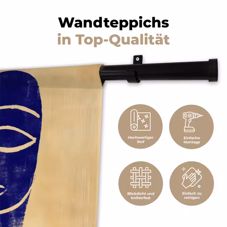 Okergeel - Blauw - Eenvoudige lijnen Wandkleed katoen klein -tsfeer2_DE