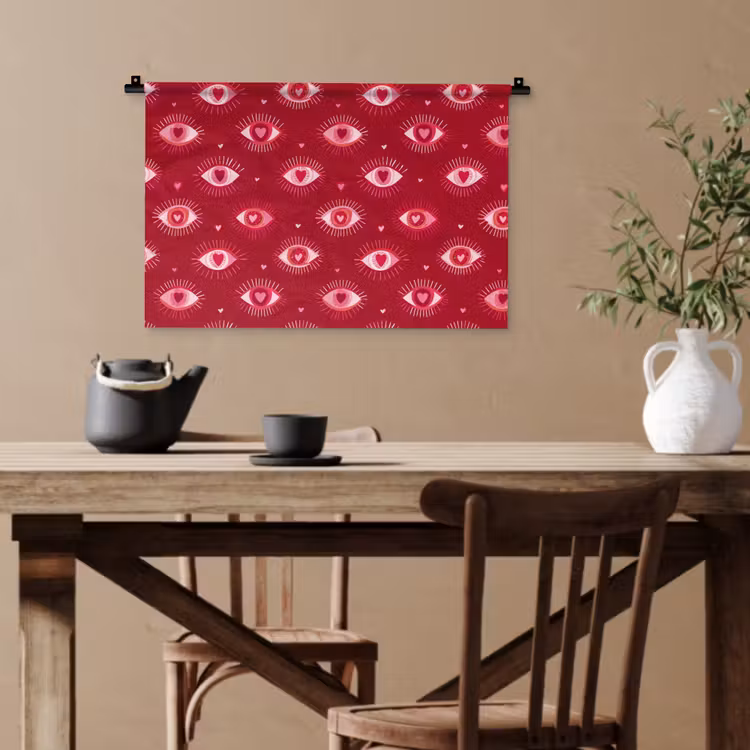 Ogen - Patroon - Roze - Donkerrood Wandkleed katoen klein 269 -sfeer6