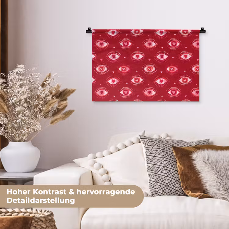 Ogen - Patroon - Roze - Donkerrood Wandkleed katoen klein 269 -tsfeer1_DE