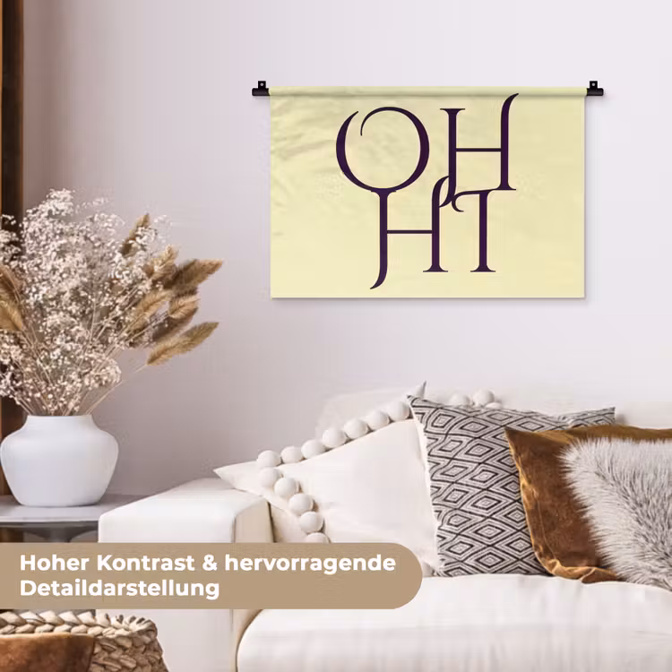Oh hi - Geel - Monogram Wandkleed katoen klein -tsfeer1_DE