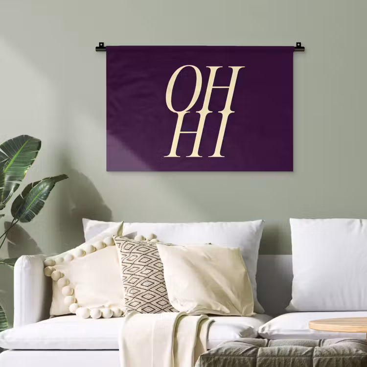 Oh hi - Paars - Minimalistisch Wandkleed katoen klein -sfeer7