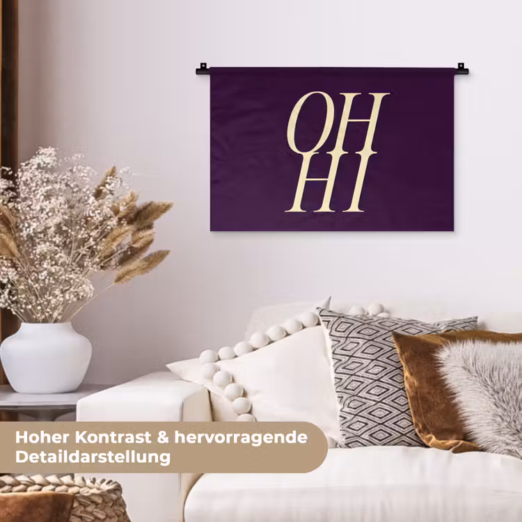 Oh hi - Paars - Minimalistisch Wandkleed katoen klein -tsfeer1_DE