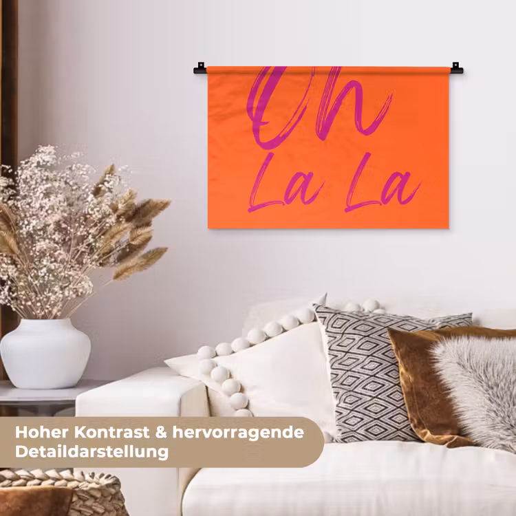 Oh la la - Oranje - Roze - Grafisch Wandkleed katoen klein -tsfeer1_DE