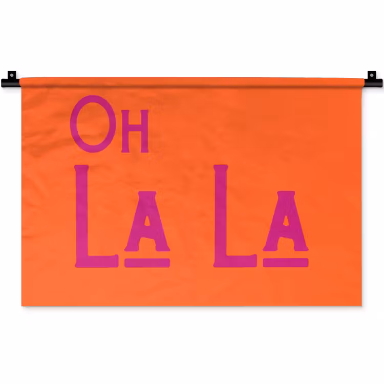Oh la la - Oranje - Roze - Scheeflettertype Wandkleed katoen klein -zz3d