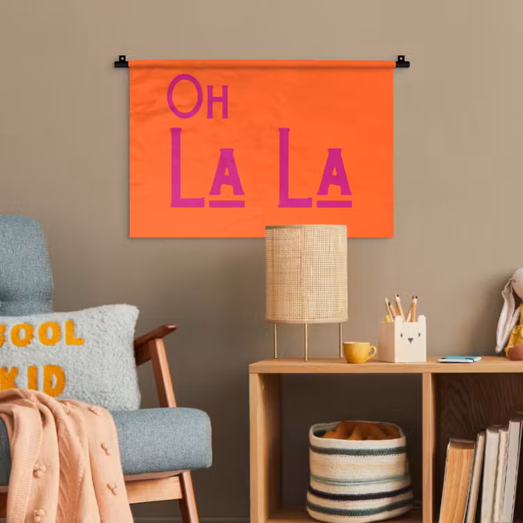 Oh la la - Oranje - Roze - Scheeflettertype Wandkleed katoen klein -wsfeer4_kind