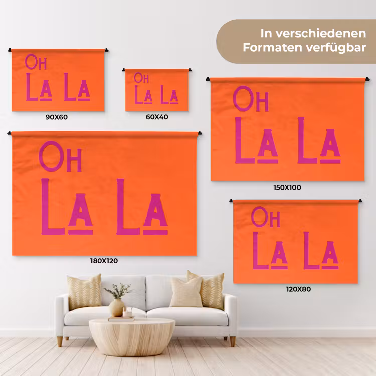 Oh la la - Oranje - Roze - Scheeflettertype Wandkleed katoen klein -tsfeer8_DE