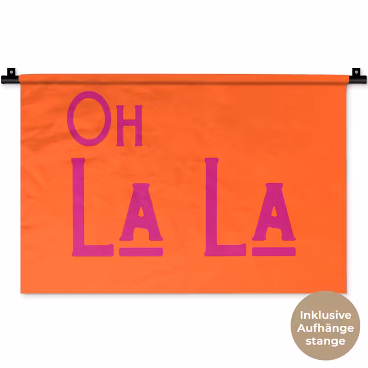 Oh la la - Oranje - Roze - Scheeflettertype Wandkleed katoen klein -t3d_DE