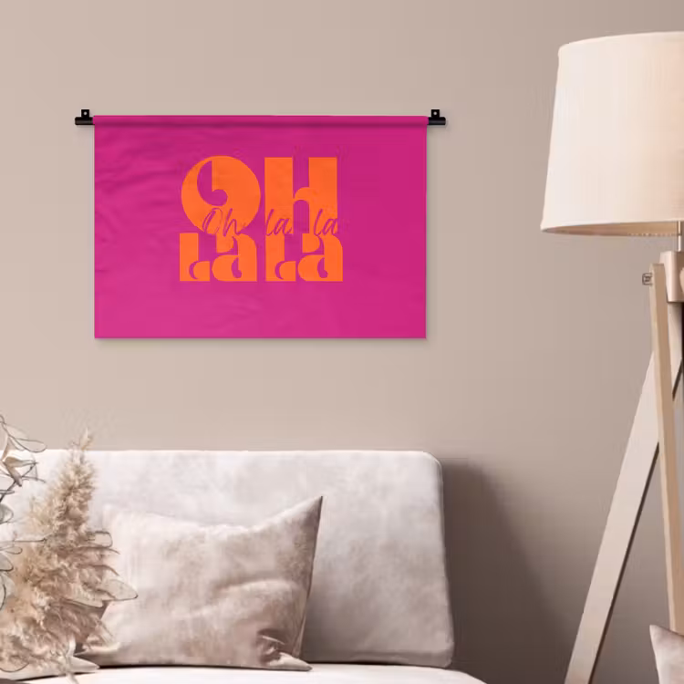 Oh la la - Roze - Oranje - Gestapelde letters Wandkleed katoen klein -sfeer4