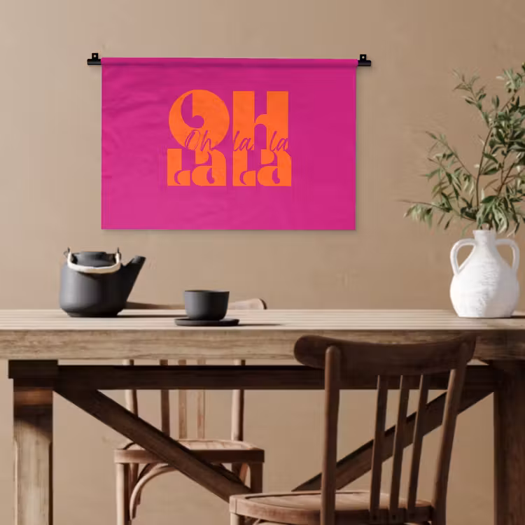 Oh la la - Roze - Oranje - Gestapelde letters Wandkleed katoen klein -sfeer6
