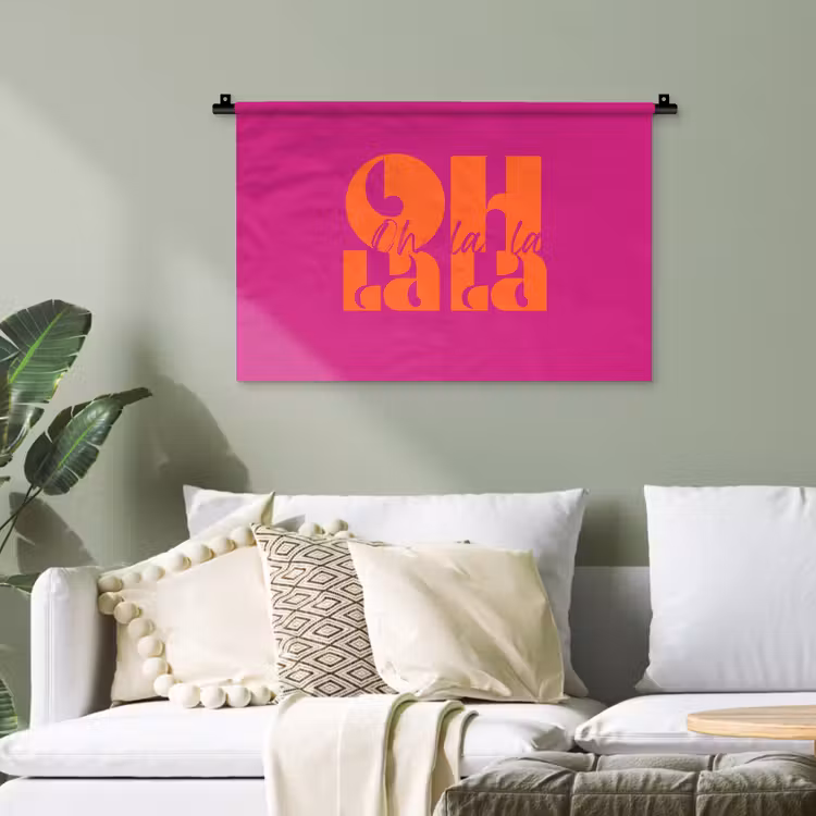 Oh la la - Roze - Oranje - Gestapelde letters Wandkleed katoen klein -sfeer7