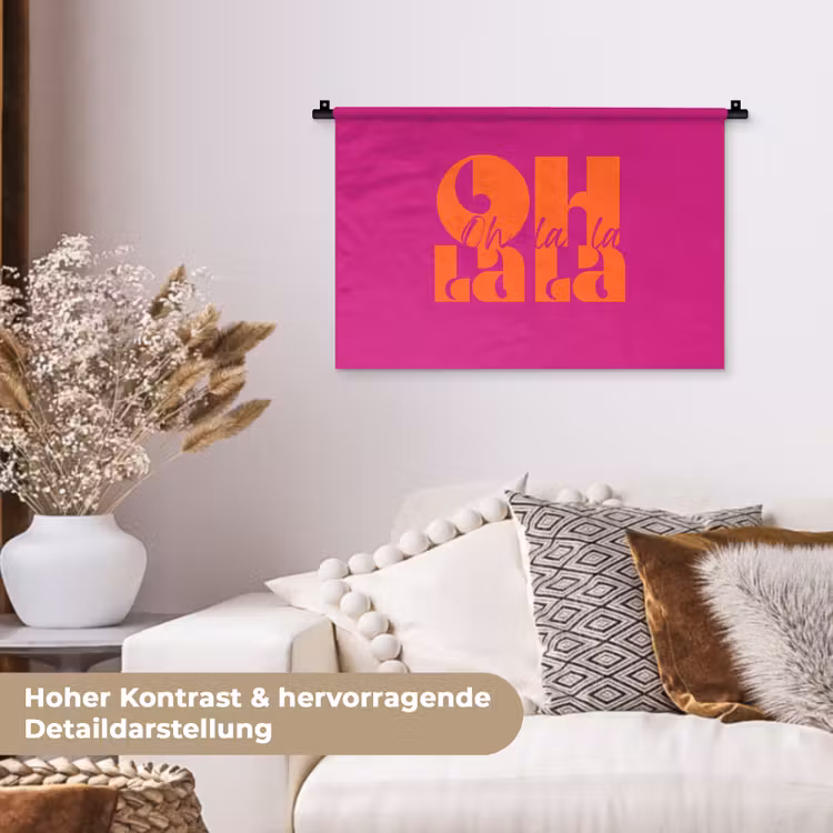 Oh la la - Roze - Oranje - Gestapelde letters Wandkleed katoen klein -tsfeer1_DE