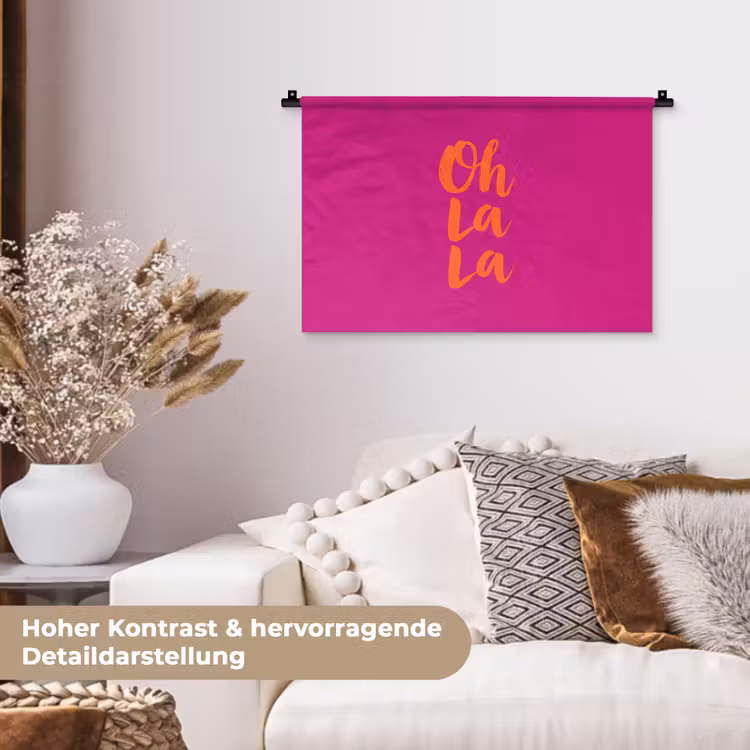 Oh la la - Roze - Oranje - Minimalistisch Wandkleed katoen klein -tsfeer1_DE