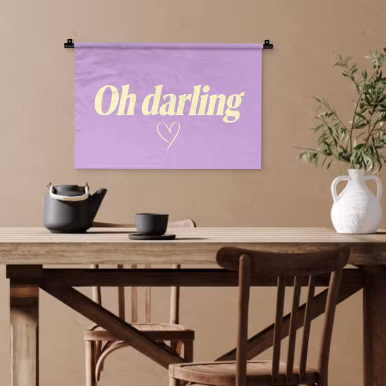 Oh darling - Hart - Paars Wandkleed katoen klein -sfeer6