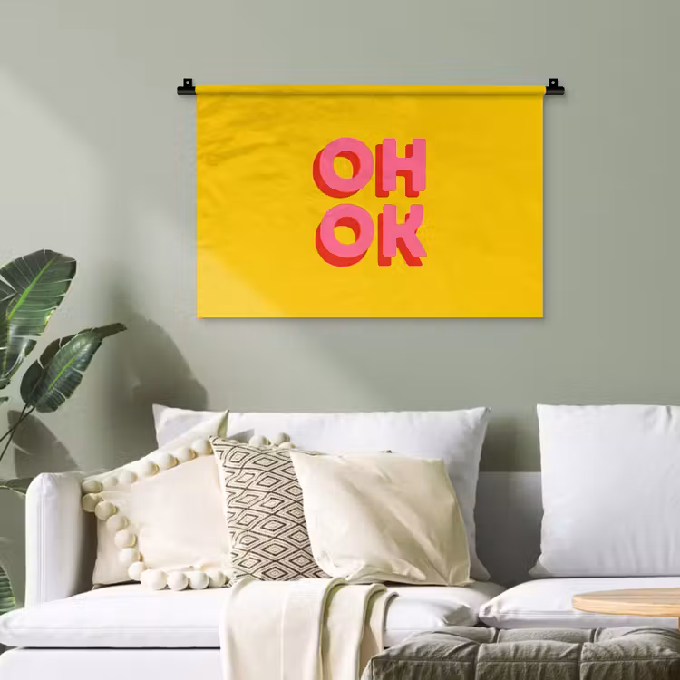Oh ok - 3D - Geel - Roze Wandkleed katoen klein -sfeer7