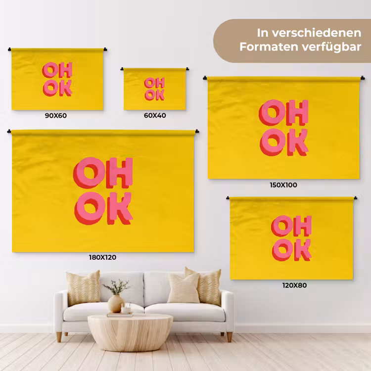 Oh ok - 3D - Geel - Roze Wandkleed katoen klein -tsfeer8_DE