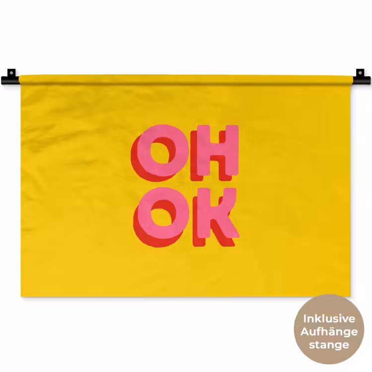 Oh ok - 3D - Geel - Roze Wandkleed katoen klein -t3d_DE