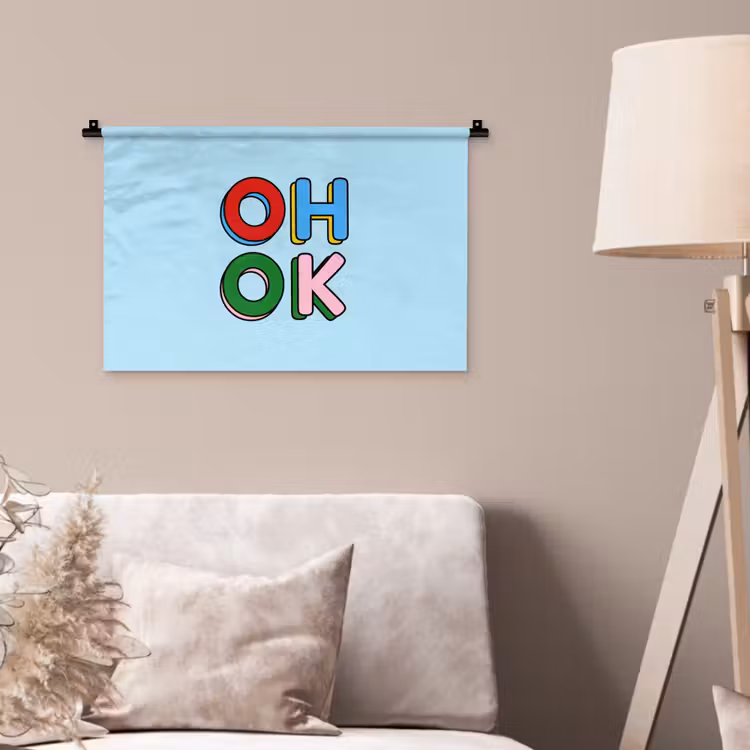 Oh ok - Blauw - Kleurrijk Wandkleed katoen klein -sfeer4