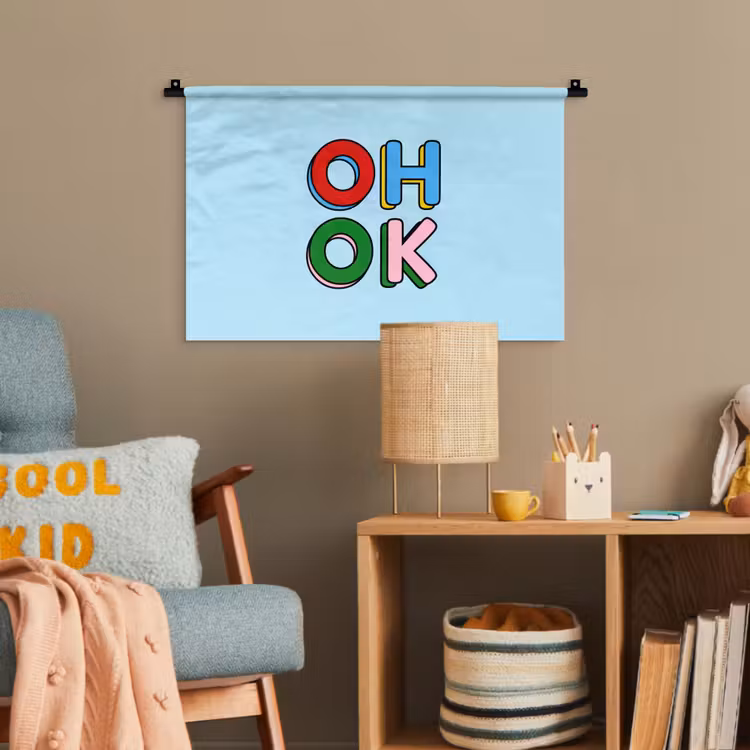 Oh ok - Blauw - Kleurrijk Wandkleed katoen klein -wsfeer4_kind