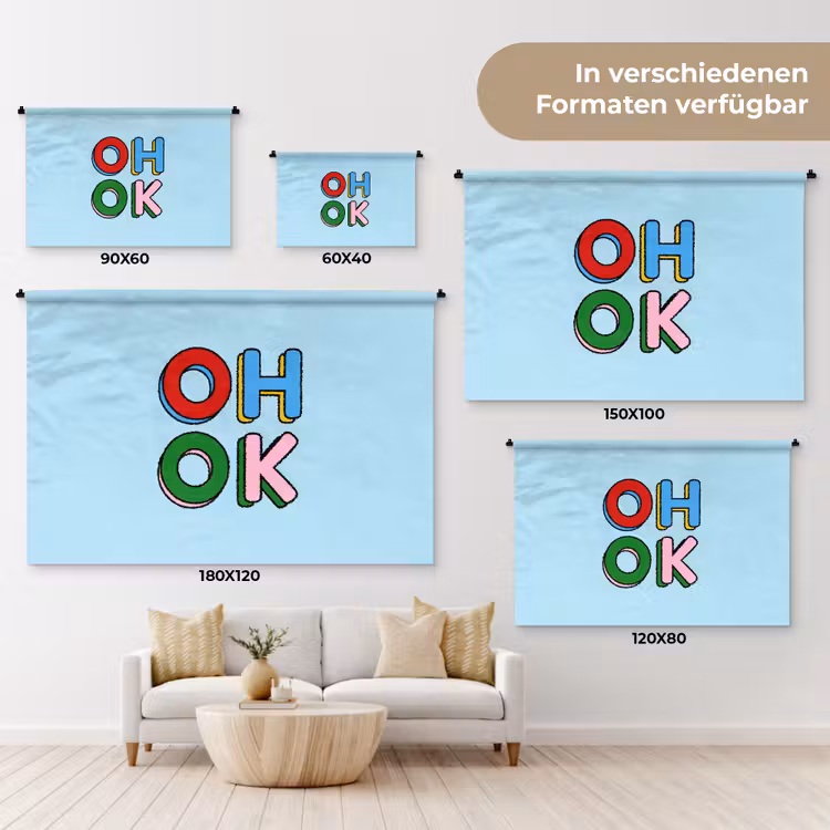 Oh ok - Blauw - Kleurrijk Wandkleed katoen klein -tsfeer8_DE