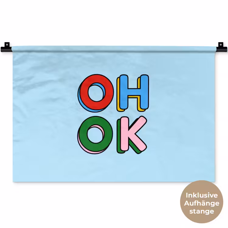 Oh ok - Blauw - Kleurrijk Wandkleed katoen klein -t3d_DE