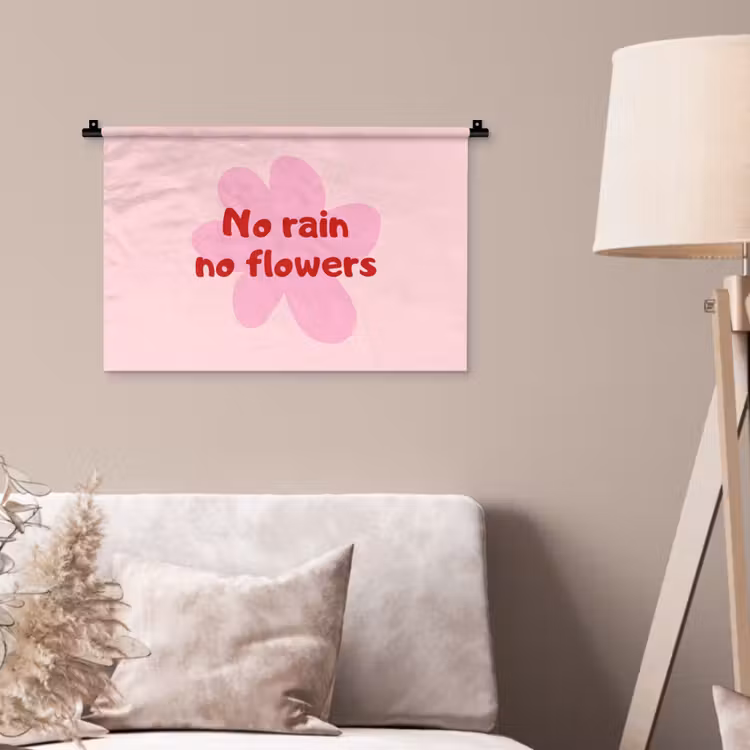 No rain no flowers - Bloem - Roze Wandkleed katoen klein -sfeer4