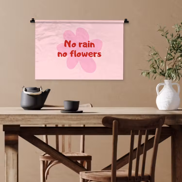 No rain no flowers - Bloem - Roze Wandkleed katoen klein -sfeer6