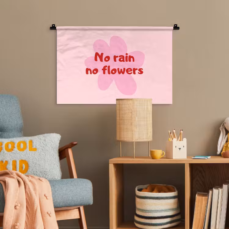 No rain no flowers - Bloem - Roze Wandkleed katoen klein -wsfeer4_kind