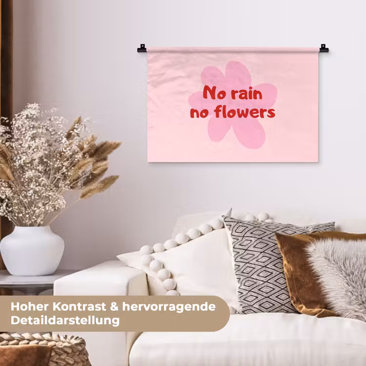 No rain no flowers - Bloem - Roze Wandkleed katoen klein -tsfeer1_DE