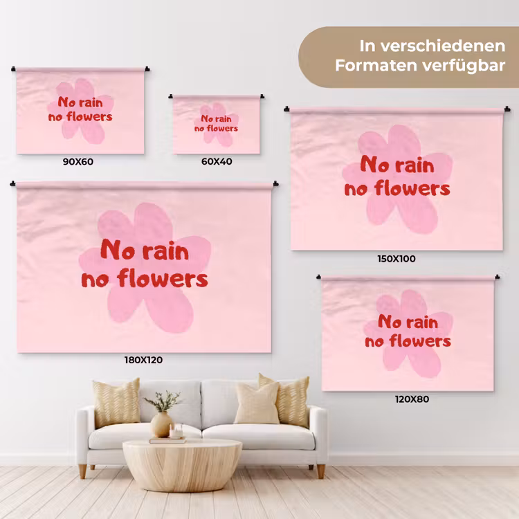 No rain no flowers - Bloem - Roze Wandkleed katoen klein -tsfeer8_DE