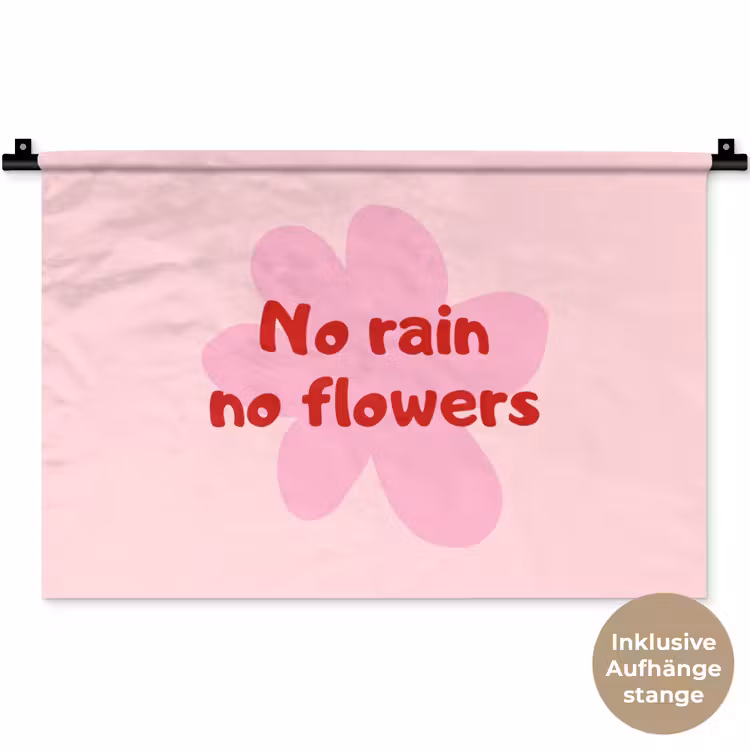No rain no flowers - Bloem - Roze Wandkleed katoen klein -t3d_DE