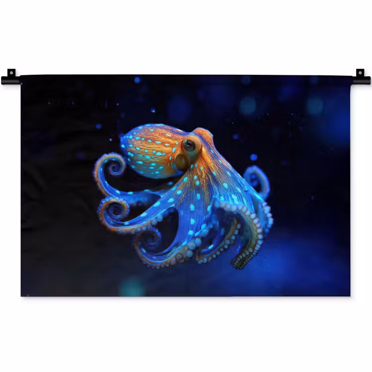 Octopus - Stippen - Blauw - Zee Wandkleed katoen klein -zz3d