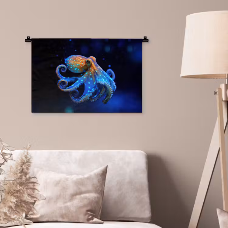 Octopus - Stippen - Blauw - Zee Wandkleed katoen klein -sfeer4